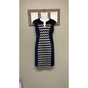 Connected Apparel Silky Sweetheart Neck Stretch Navy Sheath Dress- Size 6P